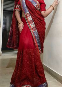 Gorgeous Red Embroidered Saree