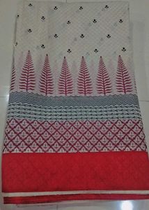 Elegant white and red Printed Saree