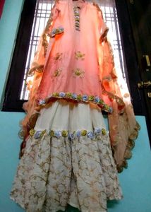 Peach Kurta Set With Gharara