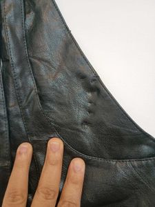 Black Faux Leather Overalls Dress