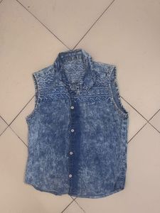Denim Sleeveless Button-Down Shirt
