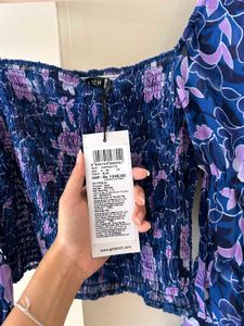 Blue Floral Print Crop Top
