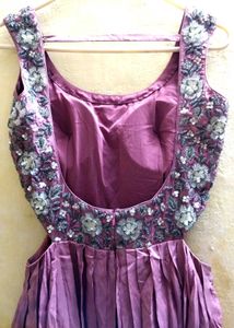 Elegant Mauve Embroidered Cut-Out Maxi Dress