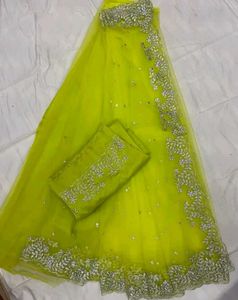 Elegant Chartreuse Saree with Gold Embellishments