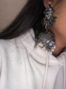 Oxidized Silver Jhumka Earrings