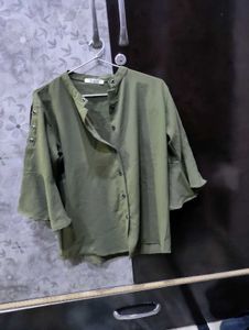 Olive Green Flared Sleeve Top