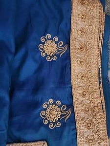 Golden Work Blue Saree
