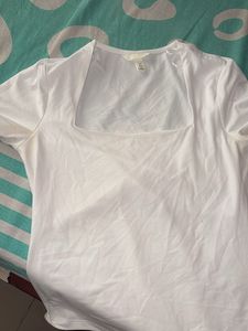 White Square Neck Top