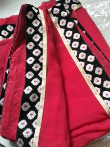 Red Saree With Dark Brown Border... Navratri Sale