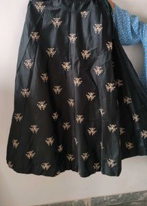 Orange &amp; Black Embroidered Lehenga