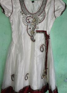 White FROCK Suit With DUPPATA And Salwar