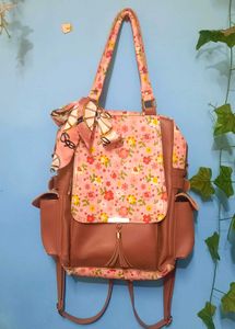 2 in 1 .Floral Print Backpack with bow