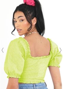 Brave Soul London Pale Lime Buttoned Milkmaid Top