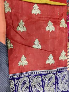 Embroidery Chandari Red-purple Suit