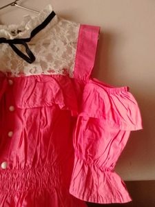 Chic Pink Cold Shoulder Top  &amp; Ruffled