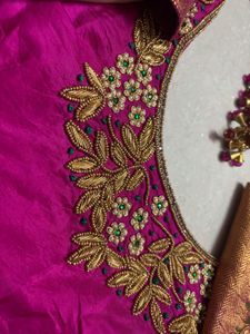 Bridal Aari heavy worked Silk Pink Blouse