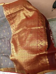 GentlyUsed Burgundy and Grey Pattu Sari WithBlo