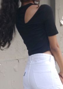 Trendy Cutout Black Crop Top