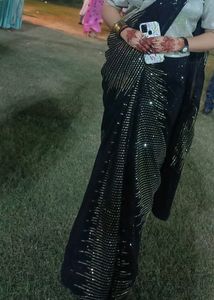 Golden And Black Sequins Saree