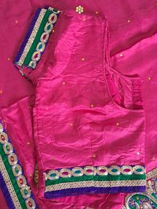 PINK COLOUR HEAVY EMBROIDERY AND STONE WORK SAREE