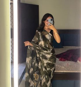 Elegant Olive Green Printed Saree