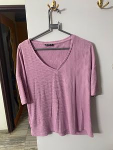 Lilac Ribbed V-Neck Top