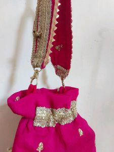 Pink &amp; Gold potli bag