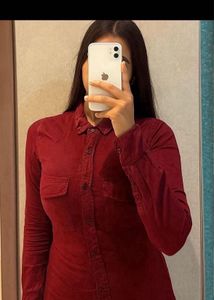 Red Button-Down Shirt Dress