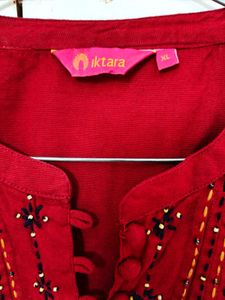 Iktara Maroon Red Thread &amp;  Bead Embroidery Kurta
