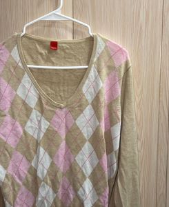 Korean Argyle Pattern V-Neck Sweater