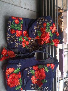 Embroidered Navy Blouse