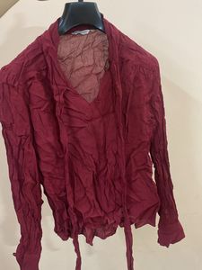 Maroon Tie-Neck Top