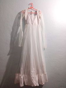 White Full Length Ethnic Gown With Organza Chunni