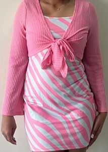 Pink Floral Dress With Shrug