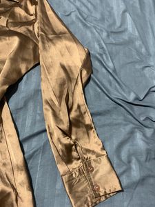 Golden Party Hour Satin Shirt With Buttons And Collar