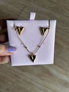 Gold Heart Necklace & Earring Set