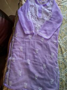 Lavender Embroidered Kurta, Back Side Added