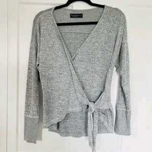Gray Wrap-Front Long Sleeve Top
