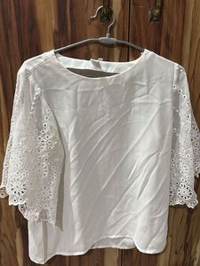 White Eyelet Sleeve Top