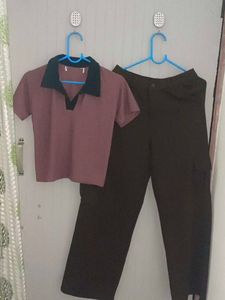 polo t shirt with brown cargo Outfit Set