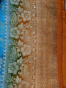 Stunning Orange &amp; Turquoise Blue Banarasi Silk Sar
