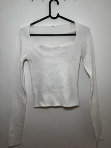 White Sweetheart Neck Ribbed Top