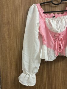 Pink &amp; White Corset Peplum Top