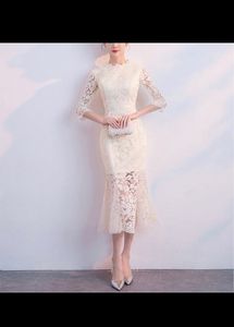 Wine Cream Fishtail Lace Party Dress