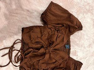 Brown Puff Sleeve Crop Top