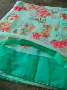 Beautiful Floral Print Organza Saree