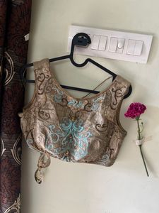 Blue Gold Embroidery Blouse