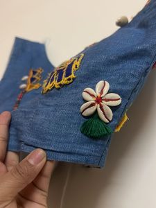 DESIGNER DEMIN HANDWORK BLOUSE WITH BELT