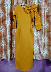 Bodycon Mustard Midi Partywear Dress Western