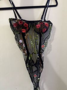 Floral Embroidered Backless Lingerie Bodysuit